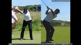 Jon Rahm golf swing  Long Iron faceon amp downtheline July 2017 [upl. by Aicirtam162]