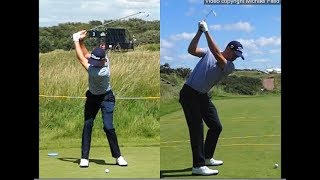 Justin Thomas golf swing  Long Iron faceon amp downtheline July 2017 [upl. by Nwad880]